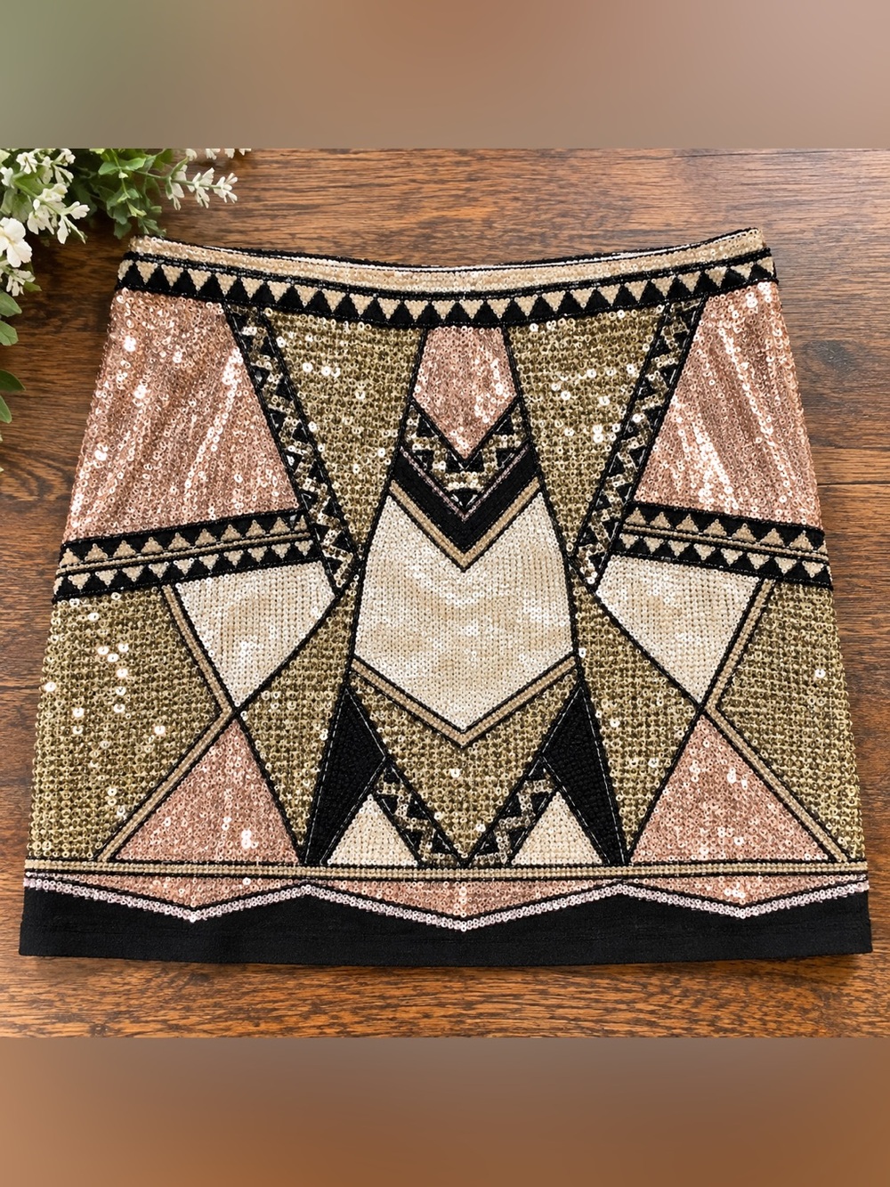 Y2K 2012 Vintage Promod Aztec Sequin Bodycon Mini Skirt NOTE COMMENT ON FIT*